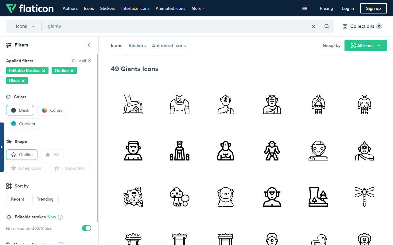 A vast collection offering a wide variety of vector icons and stickers, with multiple file format options.
