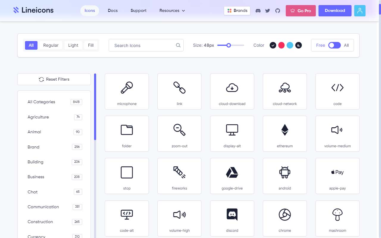 A vast collection of free and premium line icons, featuring clean and modern designs available in various formats.