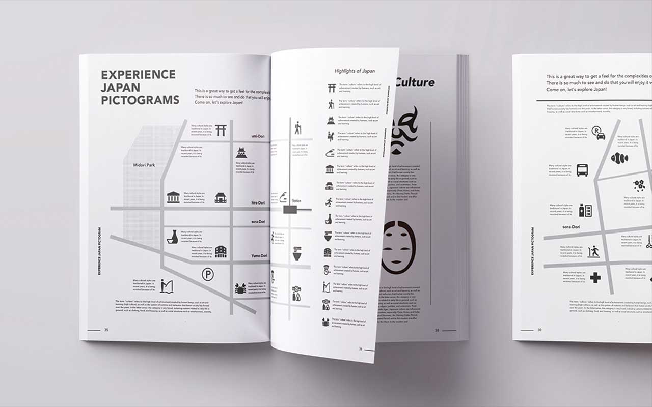 A unique collection of beautifully designed symbols that provide tourists with essential information about Japanese culture and attractions.