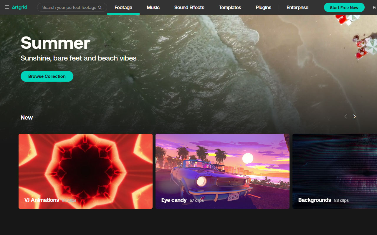 A comprehensive stock footage library offering high-quality, royalty-free videos, music, and sound effects.