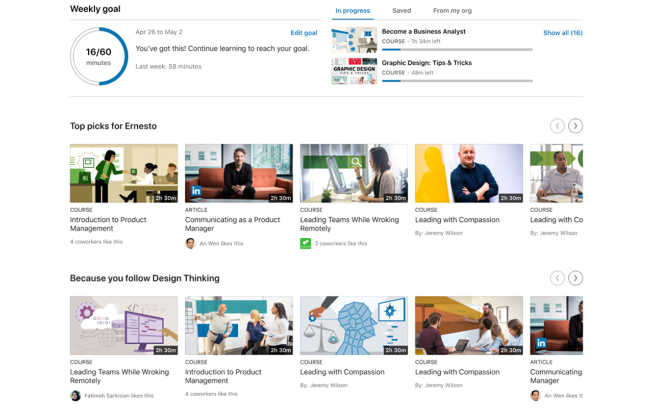 Online learning platform offering a vast library of professional development courses across business, technology, and creative fields.