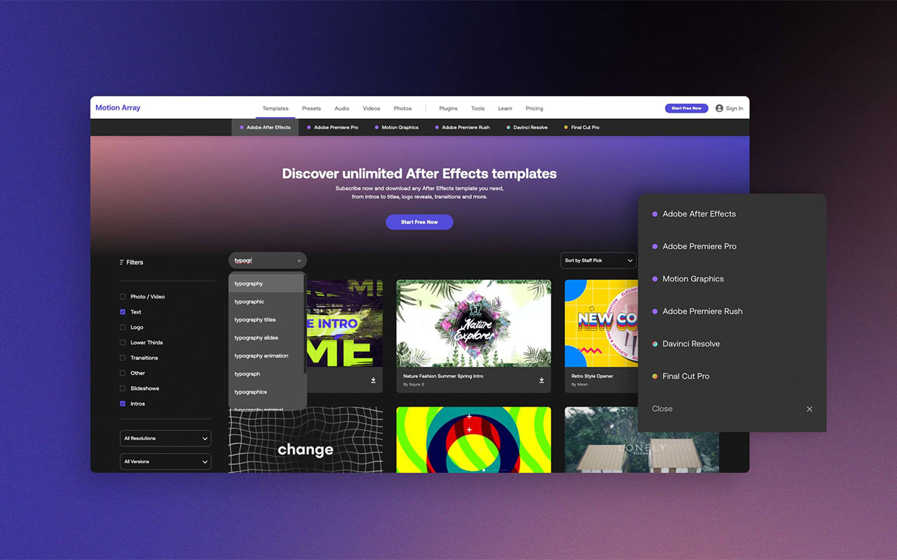 Unlock a diverse collection of video assets, music, and innovative tools for effortless post-production workflows.