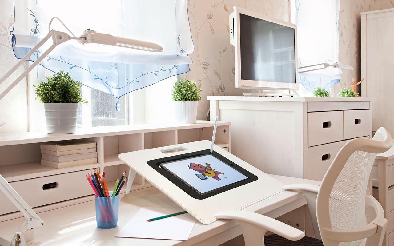 Enhance your digital art experience with an ergonomic stand that transforms your iPad into a comfortable, stable drawing workstation.