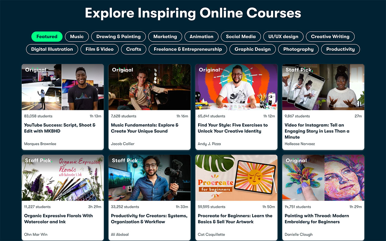 Learn new skills and connect with other creatives around the world. Thousands of classes available to help you reach your goals.