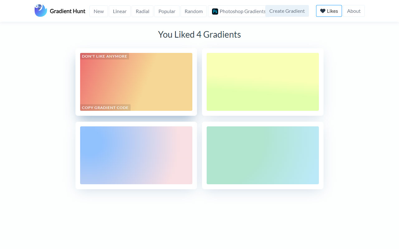 Color inspiration platform that is open for everyone to use, with thousands of trendy hand-picked gradients.