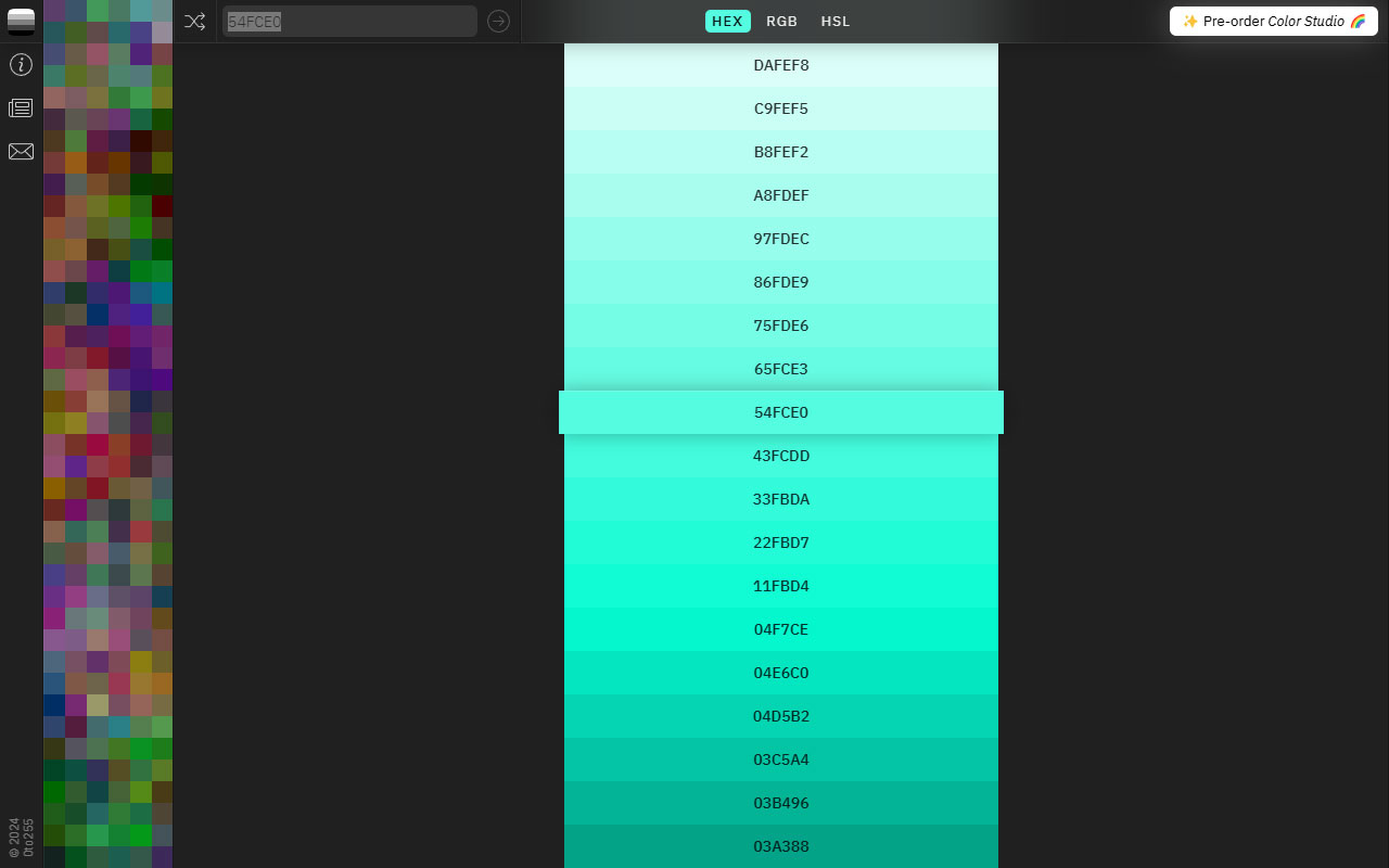 Streamline your color scheme creation with precise gradients and shades using just a base hex code.