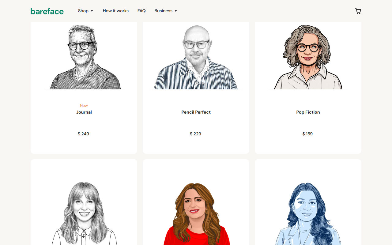 An online service offering custom, artist-rendered headshots tailored to various artistic styles and high-resolution formats.
