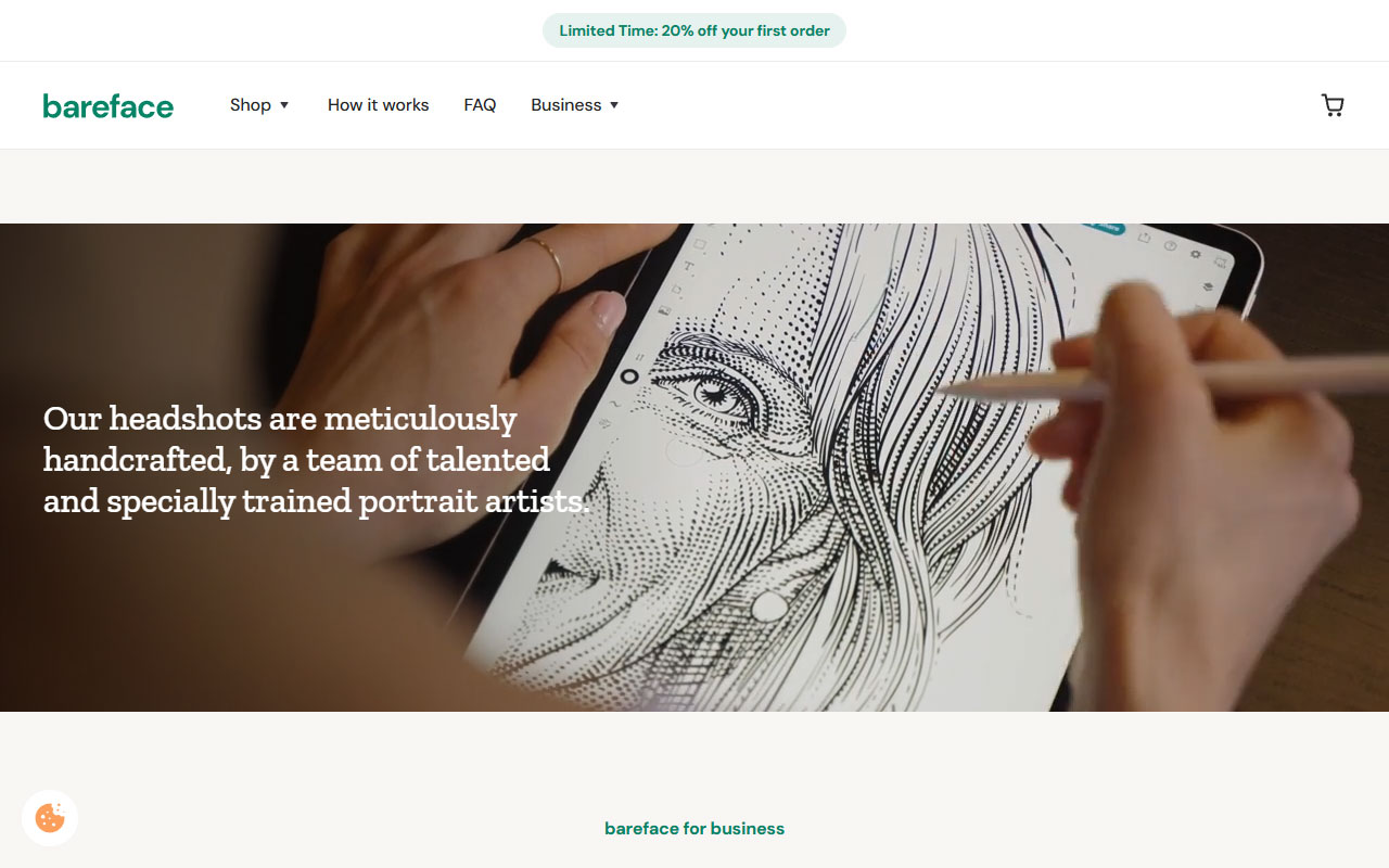 An online service offering custom, artist-rendered headshots tailored to various artistic styles and high-resolution formats.