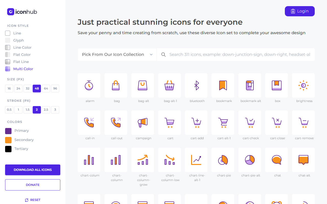 Access a vast selection of icons in various styles and sizes, ready for any project need.