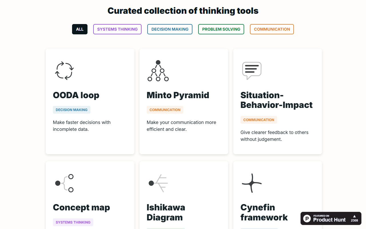 A collection of thinking tools and frameworks that help you break down complex problems and make smarter, more structured decisions.