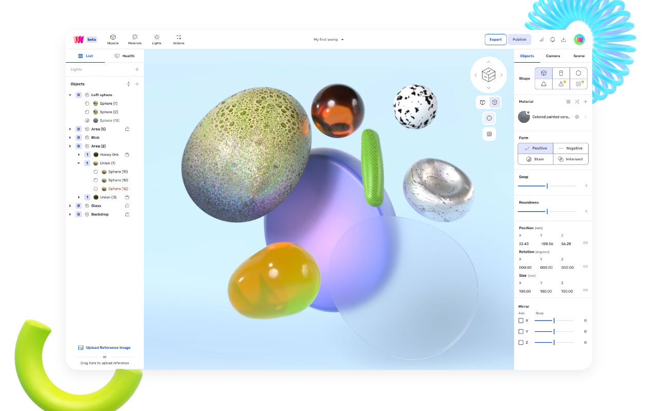Browser-based sculpting tool with real-time rendering, intuitive shapes, and community remixing for quick 3D exploration.
