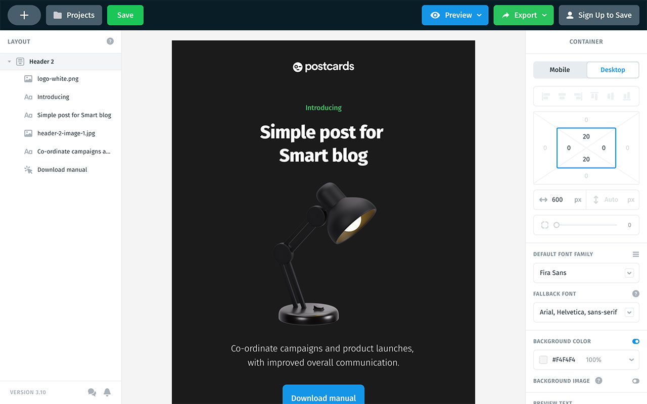 An email design tool offering pre-made blocks for easy template creation and integration with platforms like MailChimp, Brevo, and Constant Contact.
