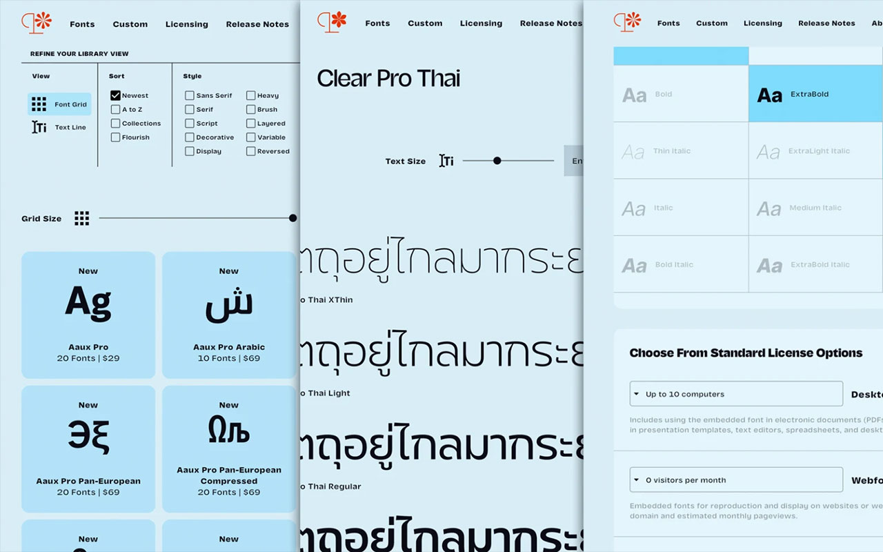 Independent type foundry offering a diverse collection of expressive typefaces, from refined scripts to bold display fonts.