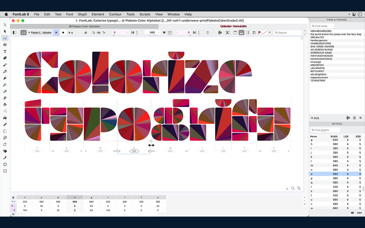 Full-featured font editor for building, spacing, and refining professional typefaces across formats and families.
