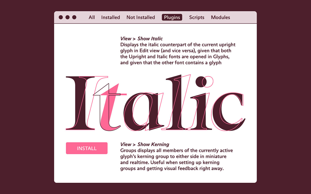 Mac-only font editor with a clean interface, smart tools, and the best balance of control and usability in day-to-day type design.