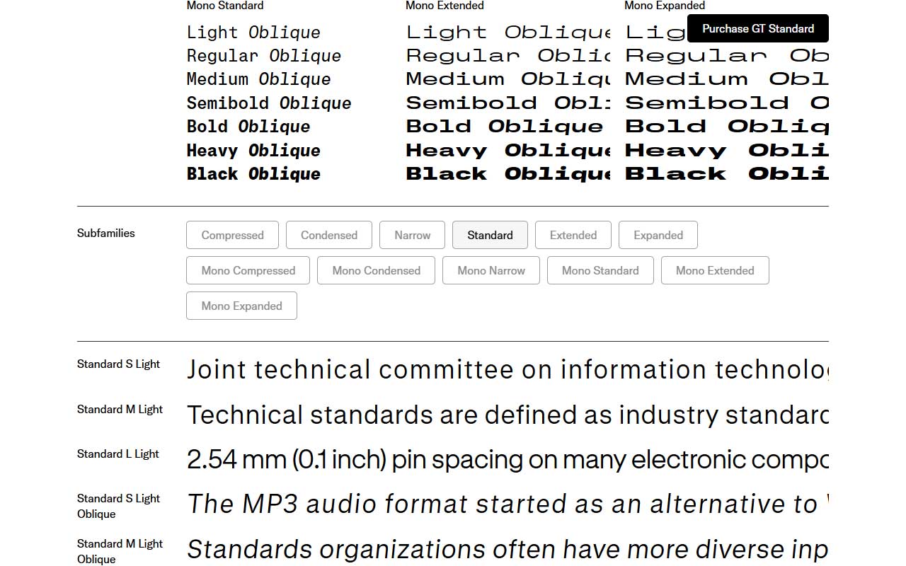 Swiss type foundry featuring a concise collection of typefaces, free trial downloads, and custom font creation services.