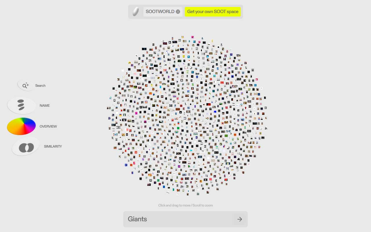 Visual first filing system that maps images and media into an interactive 3 D map with AI powered visual search, multiple spaces and shareable digital archives.
