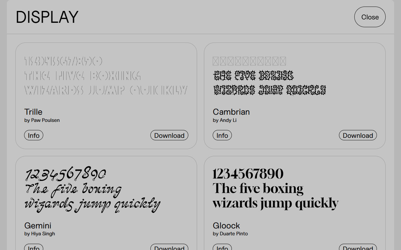 A curated archive of free, contemporary typefaces that doesn’t waste your time with filler or licensing confusion.