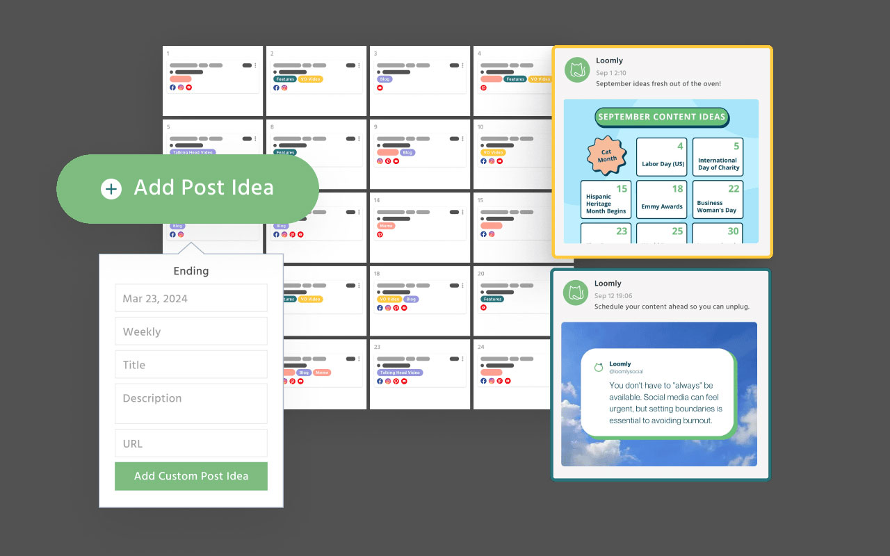 Collaborative social media platform for planning, creating, scheduling and analyzing posts with a content calendar, approval workflows, templates and hashtag suggestions.