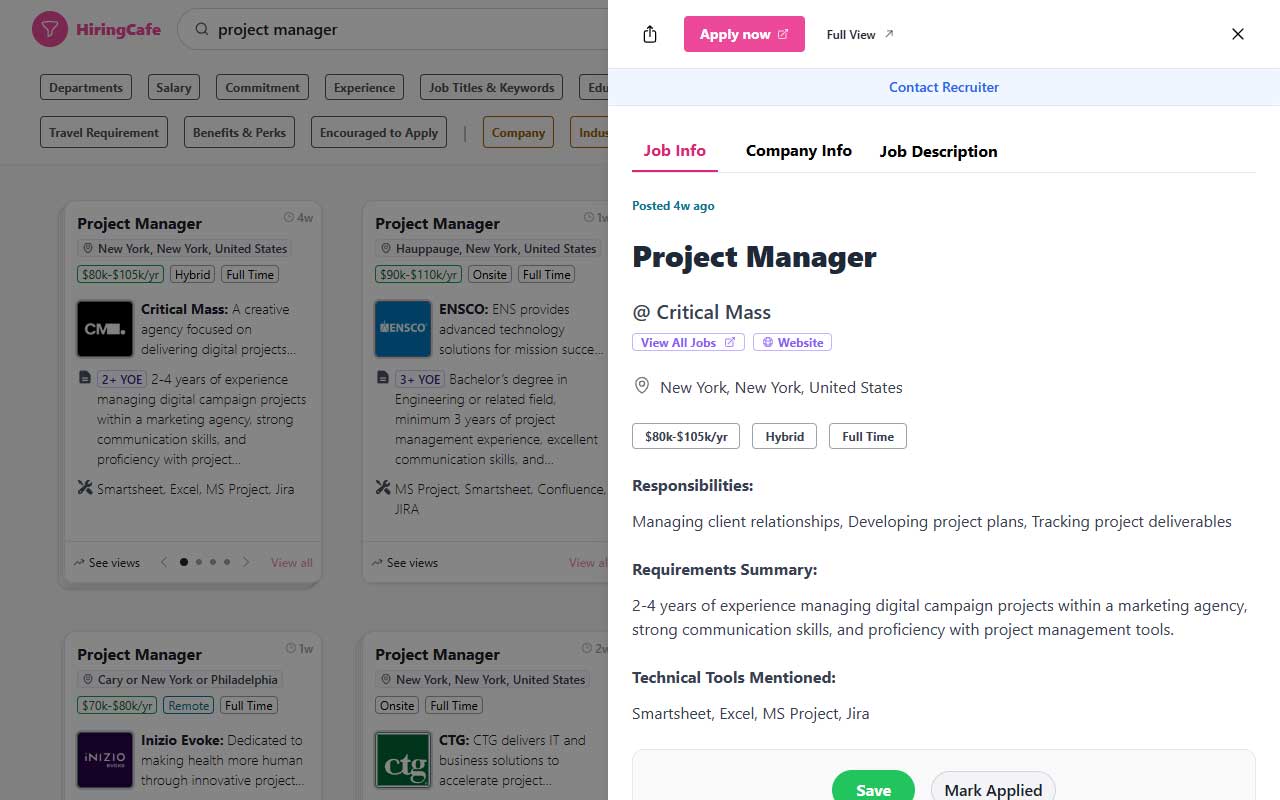 Job search engine with clean, scam free listings, strong filters, remote job focus and simple application tracking.