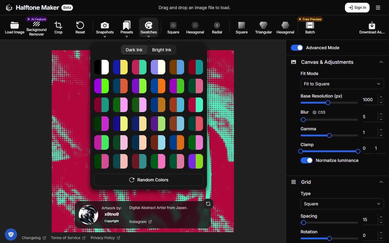 Web tool that generates halftone textures with live previews, fine dot size control, and export to SVG or PNG so you lock the look fast for print and web.