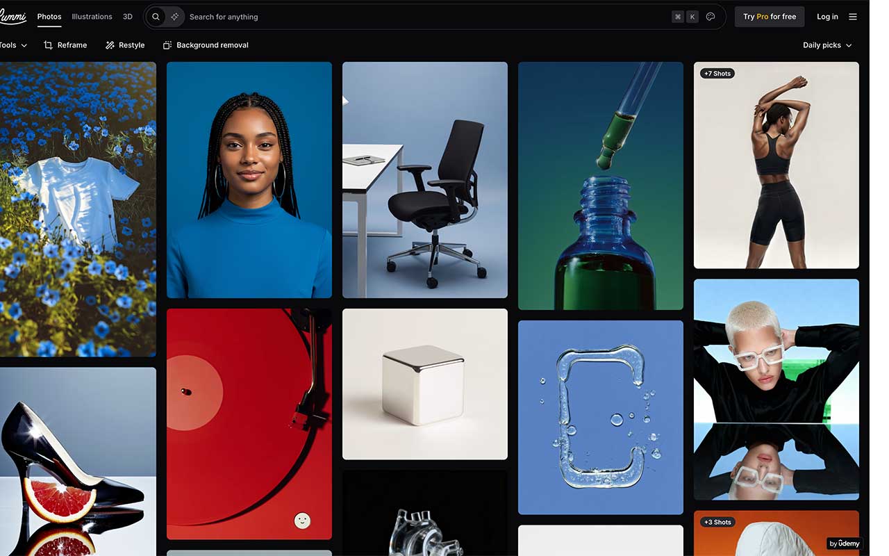 AI-first image library and editor that mixes curated stock, generator tools, upscaling, and quick edits so you can get production-ready visuals.