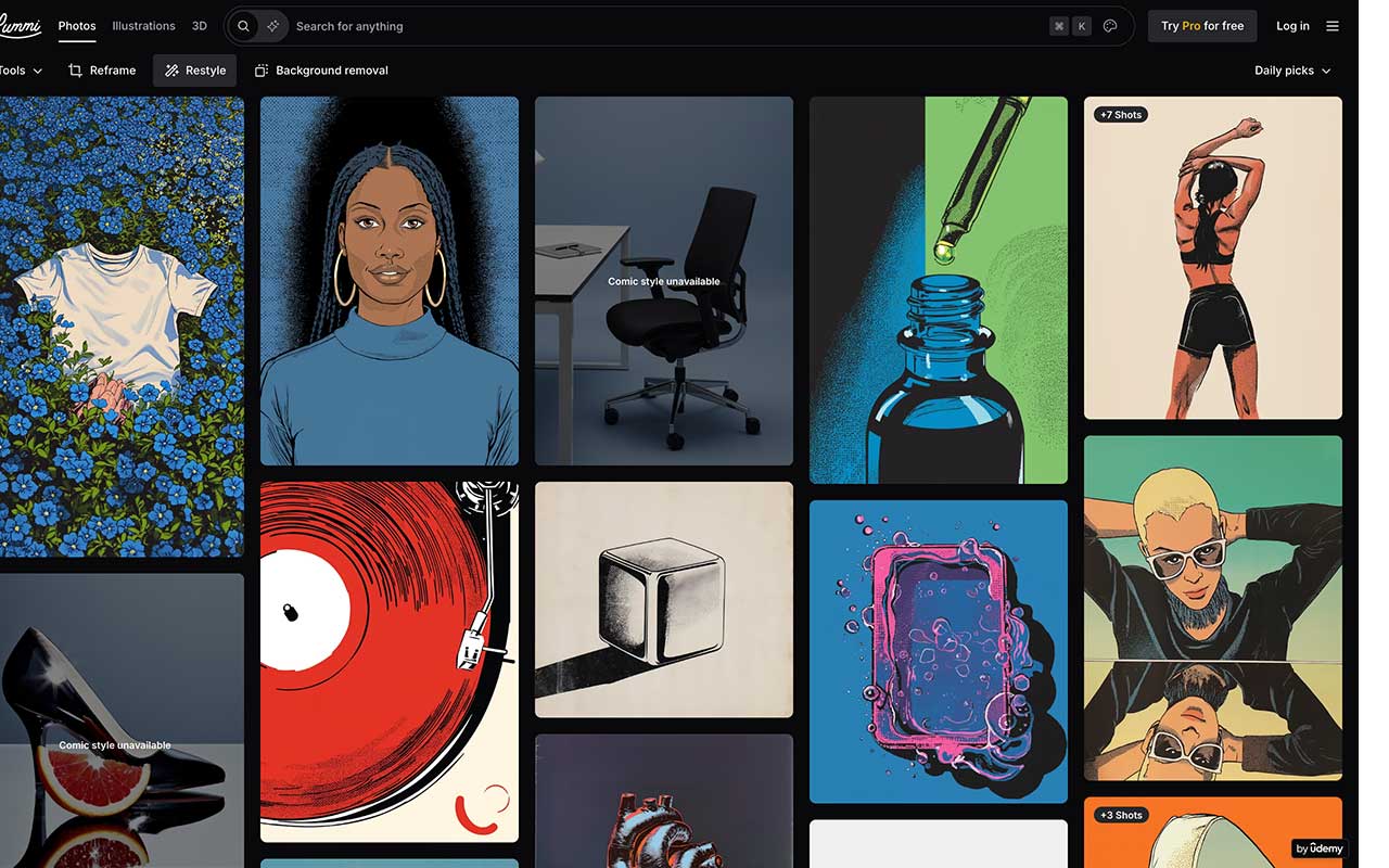 AI-first image library and editor that mixes curated stock, generator tools, upscaling, and quick edits so you can get production-ready visuals.