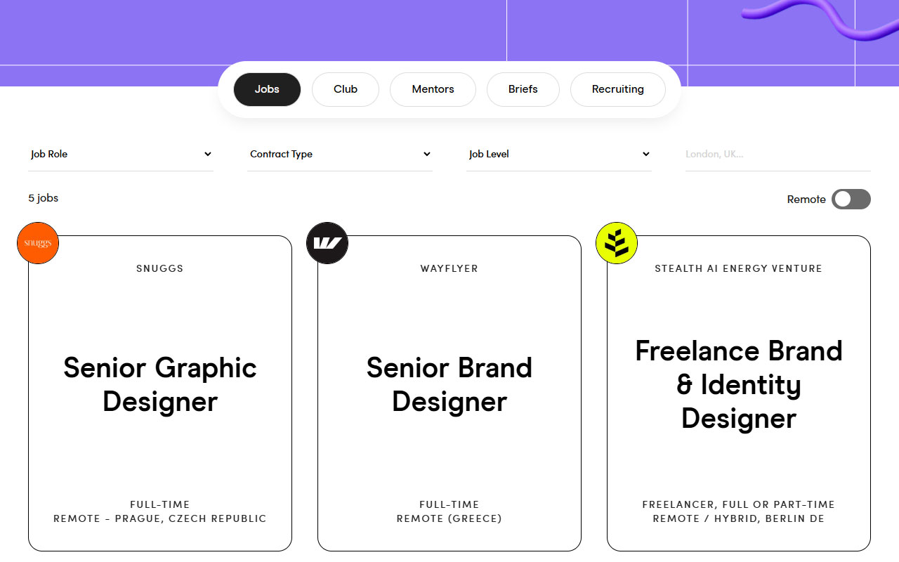 Job board and mentorship hub that matches creatives with roles, mentors, briefs and an accelerator program so you can level up, get hired, or recruit talent.