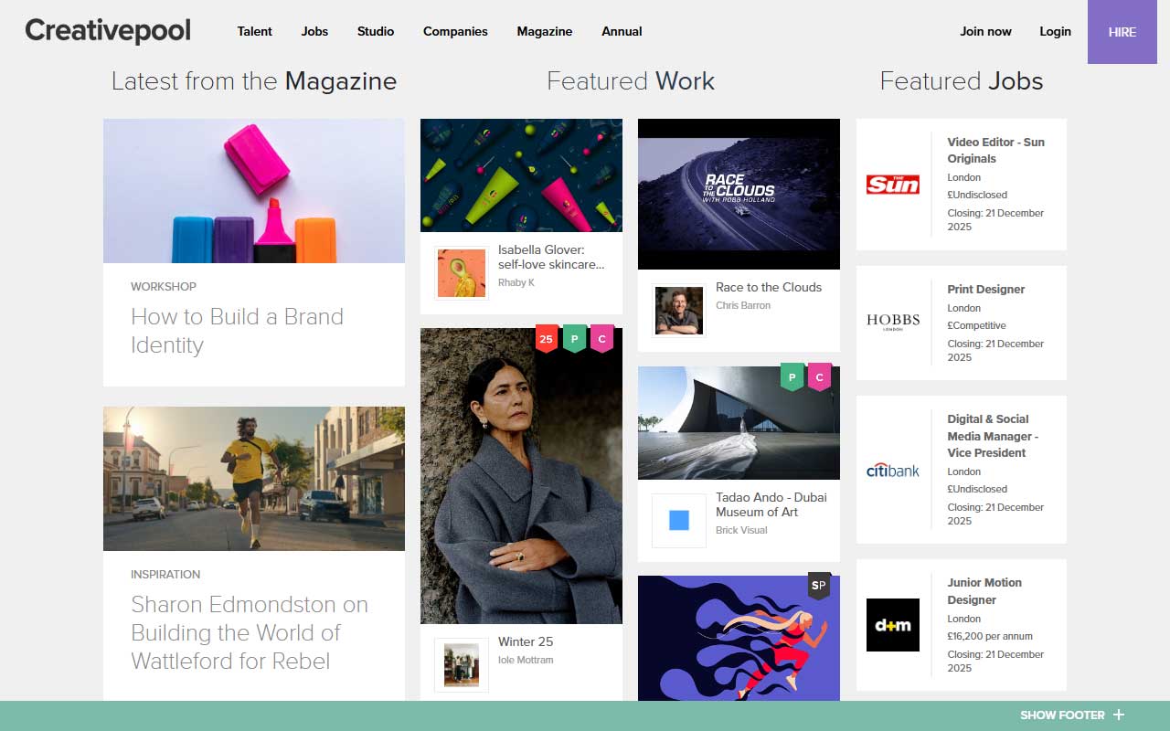 Global creative network connecting agencies, brands and creatives via portfolios, job listings, curated briefs, and industry features for discovery and hiring.