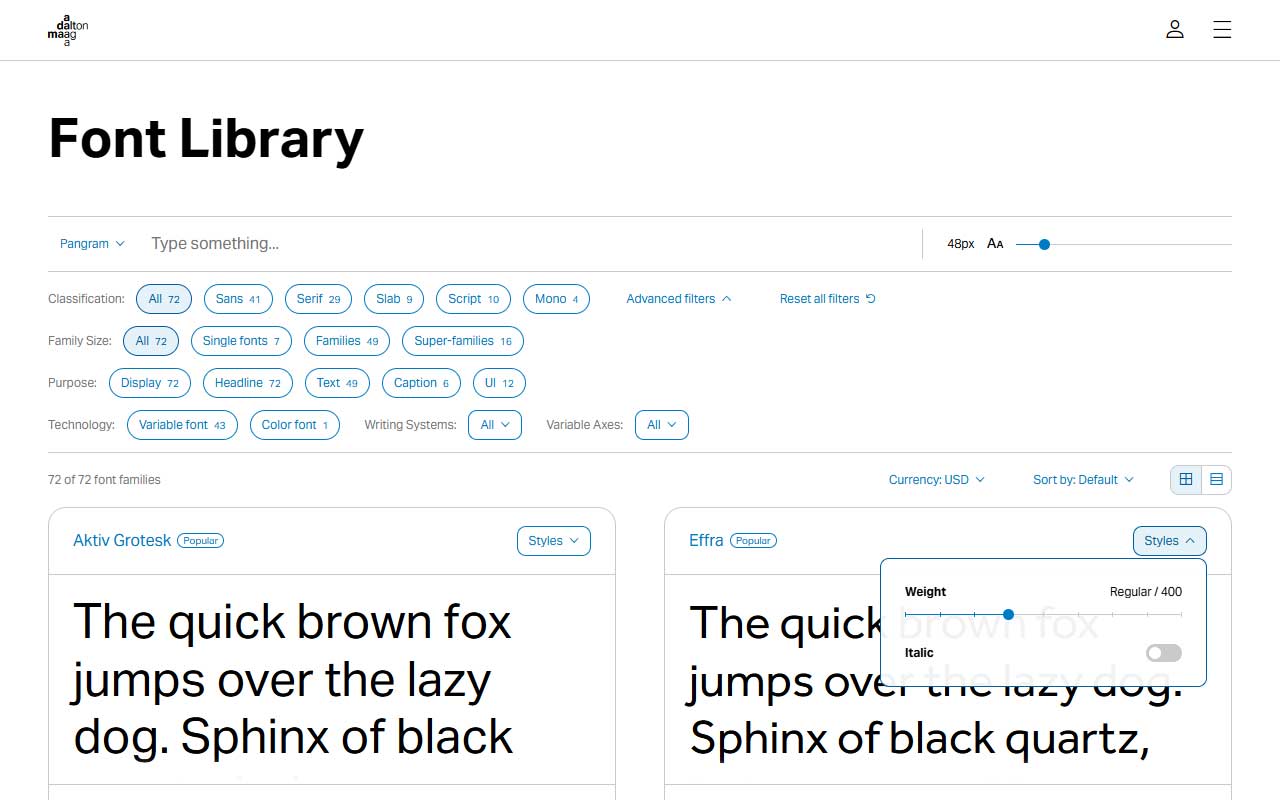 Independent type foundry with deep typographic roots, a curated retail font library, free trials, and production-ready families.