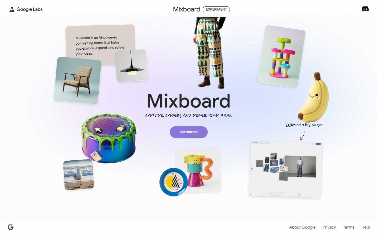 AI concepting board that turns prompts and images into visual moodboards, palettes and rough presentations for quick idea play and iteration.