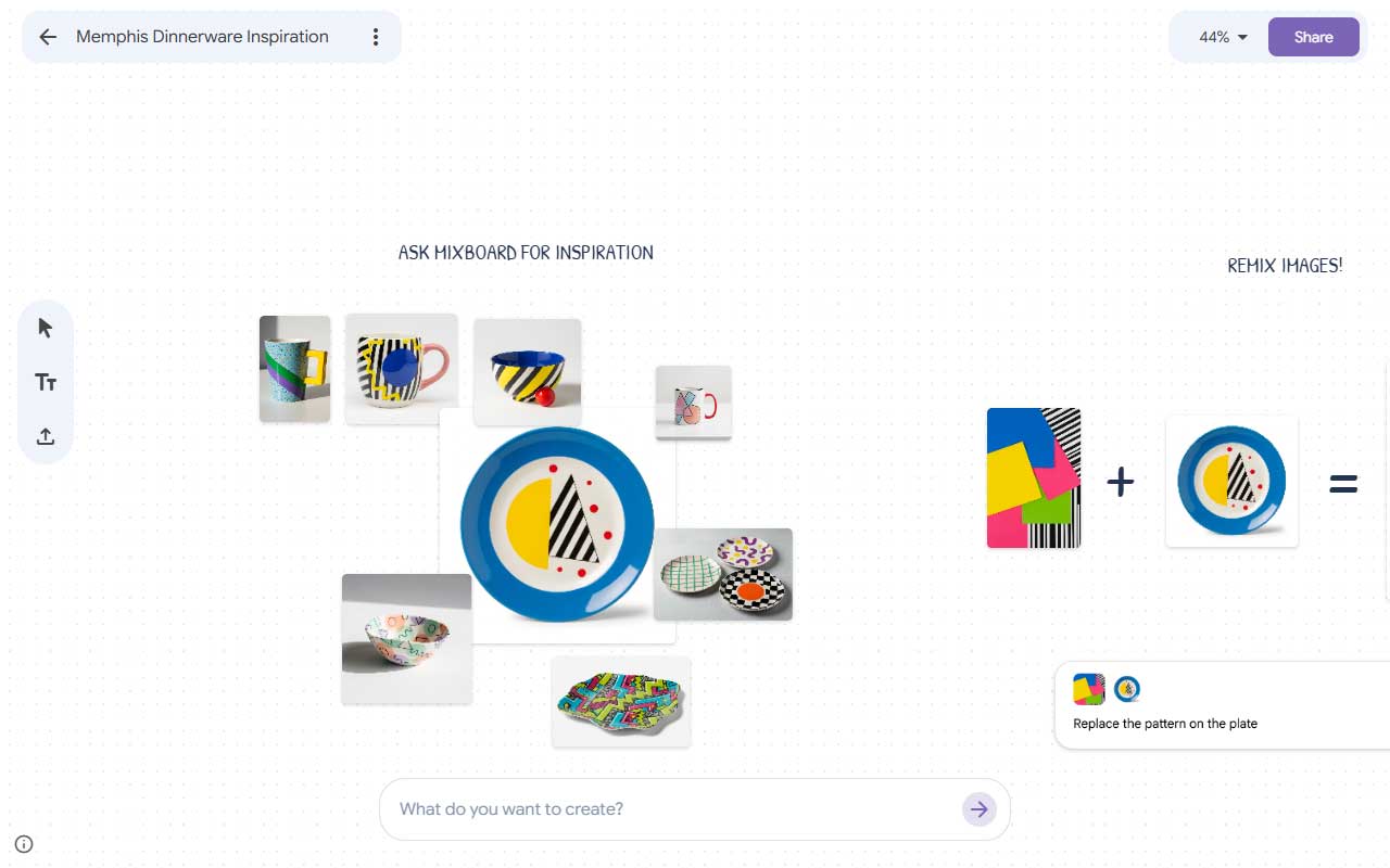 AI concepting board that turns prompts and images into visual moodboards, palettes and rough presentations for quick idea play and iteration.