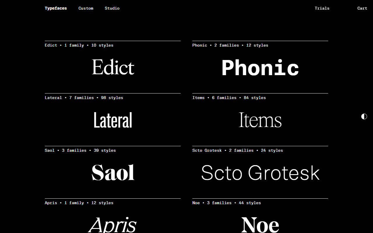 An independent Berlin and Helsinki type foundry with a focused library of high-quality retail fonts and custom typeface design services for brands and organizations.